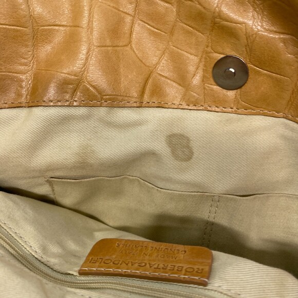 Roberta Gandolfi Italy Womens Tan Leather Braided Handle Large Tote Handbag - Picture 7 of 9